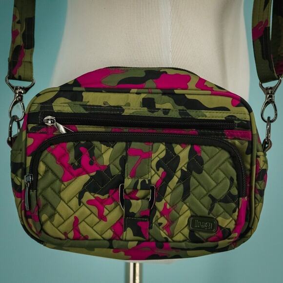 Lug Carousel Green Pink Camo Print Crossbody Shoulder Strap Bag Handbag Purse - Picture 2 of 9